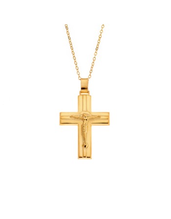 Μενταγιόν Senza επιχρυσωμένο ασήμι 925, σταυρός με τον Εσταυρωμένο - SSE0105GD