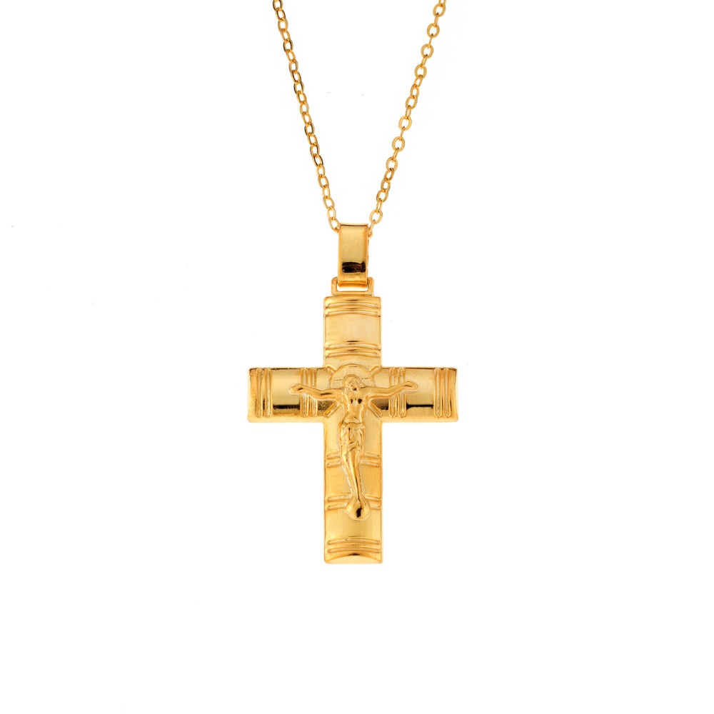 Μενταγιόν Senza επιχρυσωμένο ασήμι 925, σταυρός με τον Εσταυρωμένο - SSE0106GD