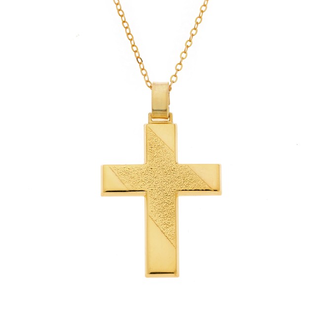 Μενταγιόν Senza επιχρυσωμένο ασήμι 925, σταυρός με σχέδιο - SSE0111GD