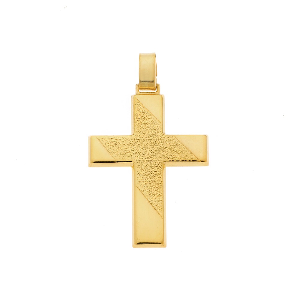 Μενταγιόν Senza επιχρυσωμένο ασήμι 925, σταυρός με σχέδιο - SSE0111GD