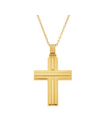 Μενταγιόν Senza επιχρυσωμένο ασήμι 925, σταυρός με σχέδιο - SSE0112GD