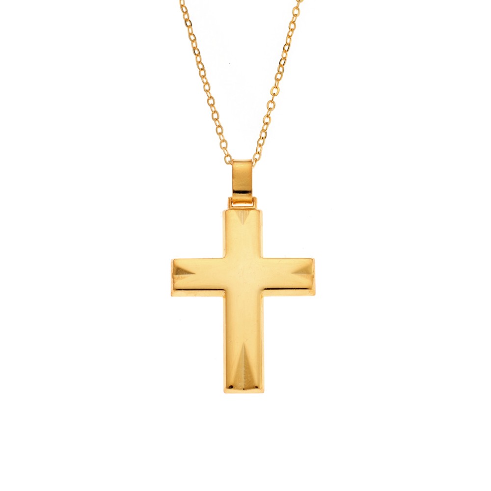 Μενταγιόν Senza επιχρυσωμένο ασήμι 925, σταυρός με σκαλιστές γωνίες - SSE0113GD