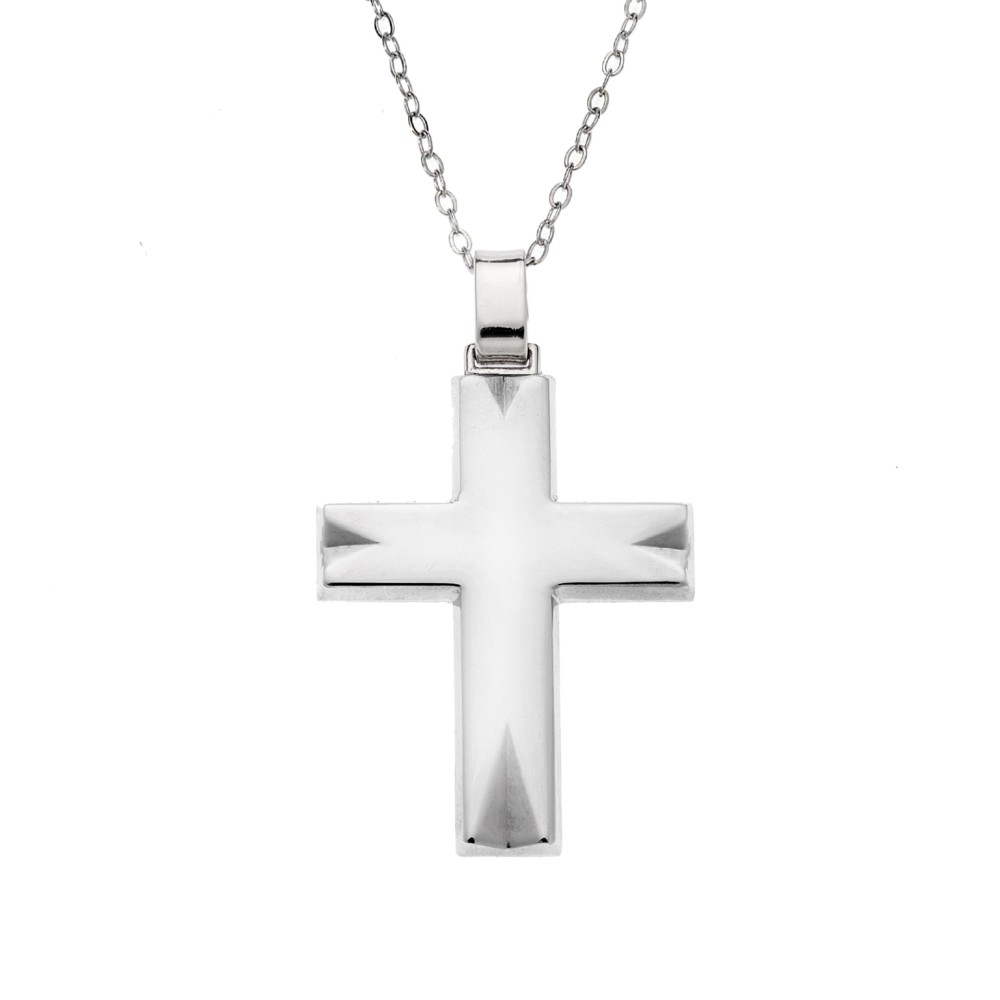 Μενταγιόν Senza ασήμι 925, σταυρός με σκαλιστές γωνίες - SSE0113SR