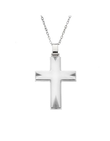 Μενταγιόν Senza ασήμι 925, σταυρός με σκαλιστές γωνίες - SSE0113SR