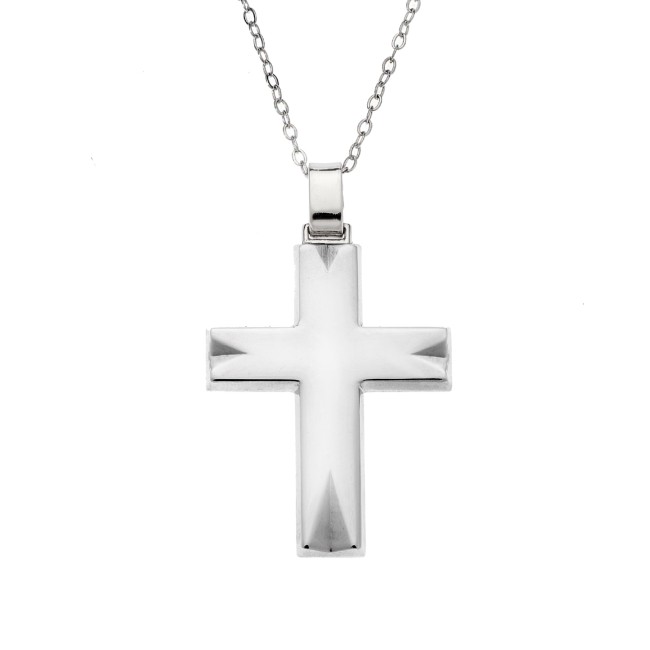 Μενταγιόν Senza ασήμι 925, σταυρός με σκαλιστές γωνίες - SSE0113SR
