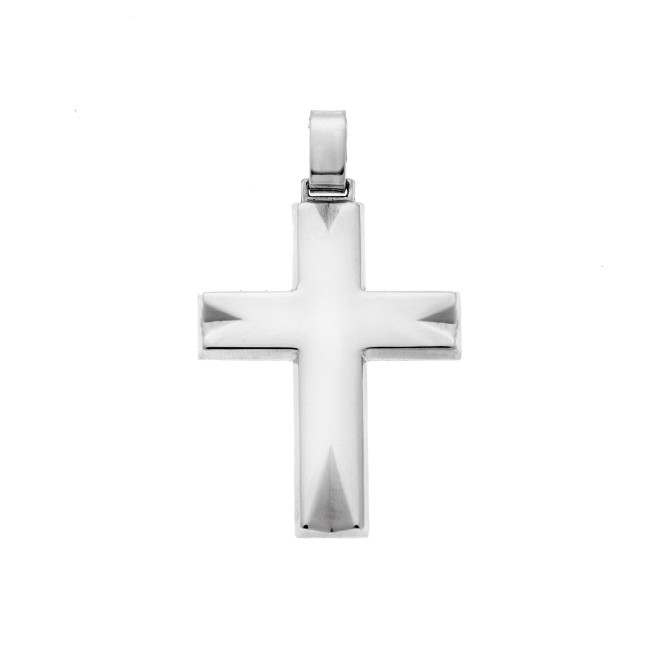 Μενταγιόν Senza ασήμι 925, σταυρός με σκαλιστές γωνίες - SSE0113SR
