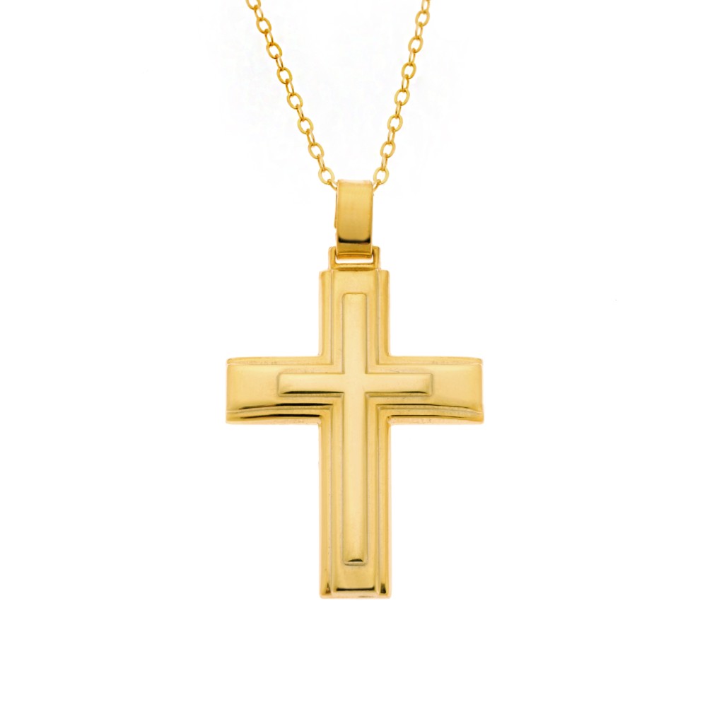 Μενταγιόν Senza επιχρυσωμένο ασήμι 925, σταυρός με σχέδιο - SSE0114GD