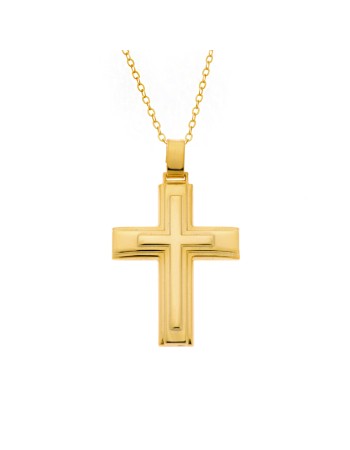 Μενταγιόν Senza επιχρυσωμένο ασήμι 925, σταυρός με σχέδιο - SSE0114GD