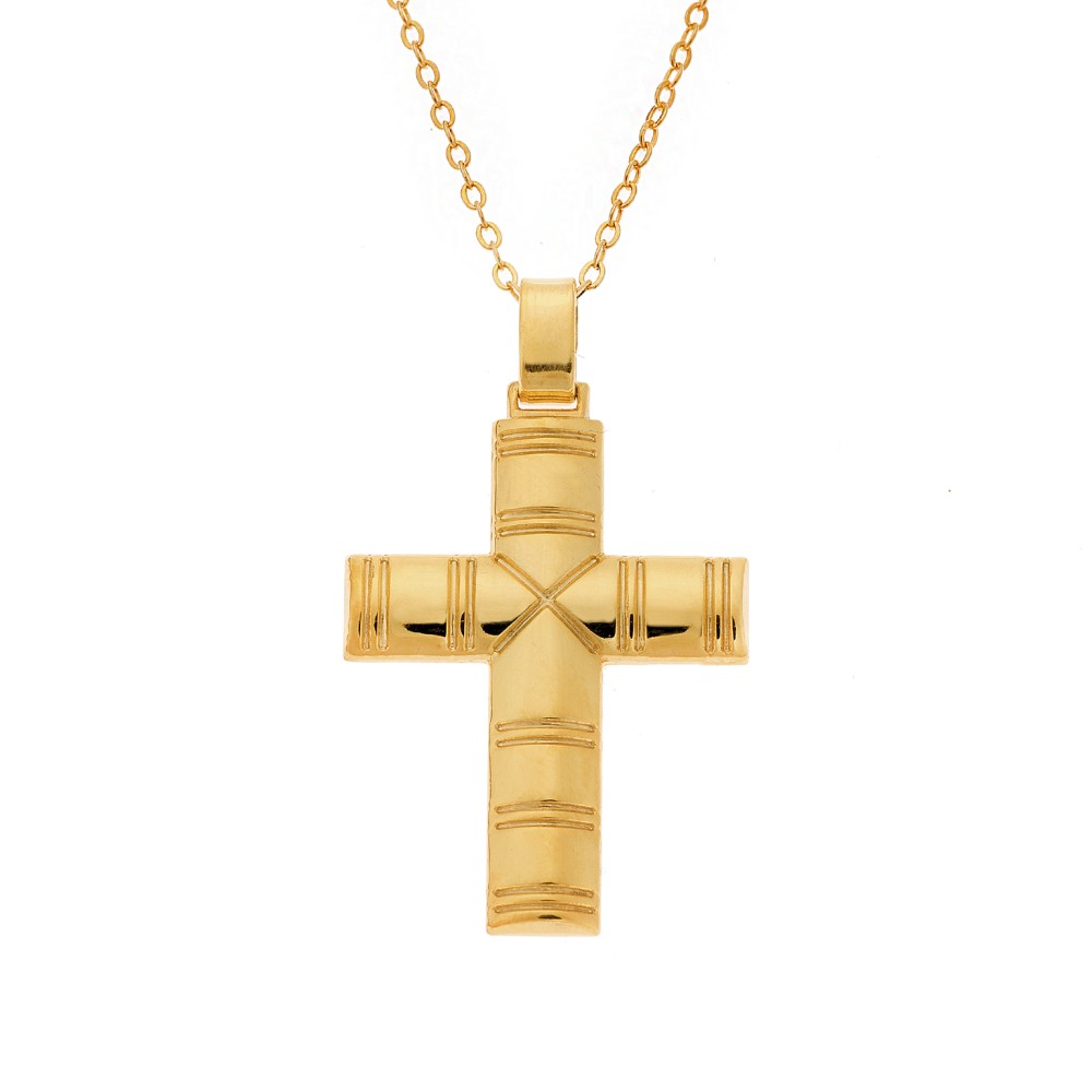 Μενταγιόν Senza επιχρυσωμένο ασήμι 925, σταυρός με σχέδιο - SSE0115GD