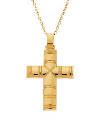 Μενταγιόν Senza επιχρυσωμένο ασήμι 925, σταυρός με σχέδιο - SSE0115GD