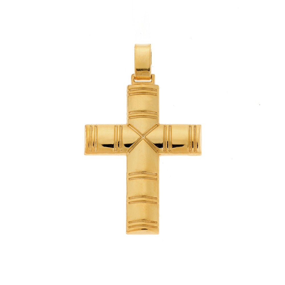 Μενταγιόν Senza επιχρυσωμένο ασήμι 925, σταυρός με σχέδιο - SSE0115GD