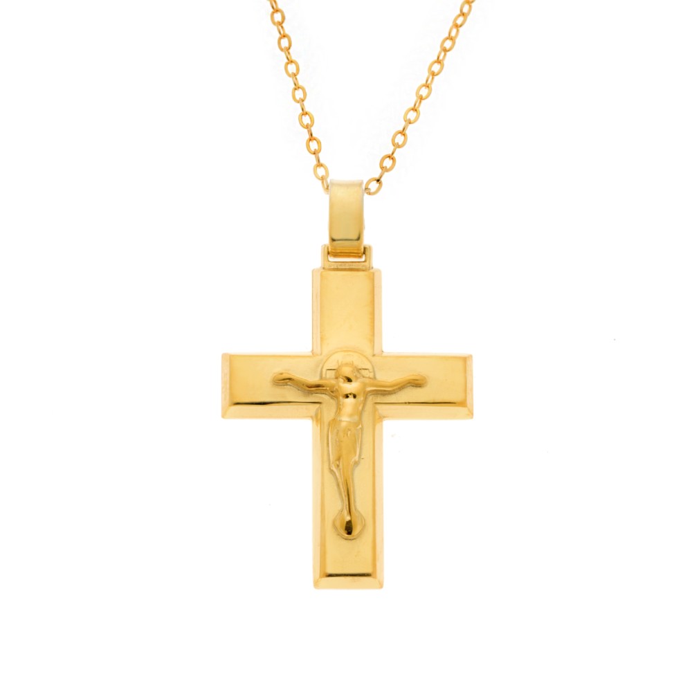 Μενταγιόν Senza επιχρυσωμένο ασήμι 925, σταυρός με τον Εσταυρωμένο - SSE0116GD