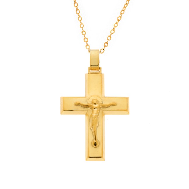 Μενταγιόν Senza επιχρυσωμένο ασήμι 925, σταυρός με τον Εσταυρωμένο - SSE0116GD