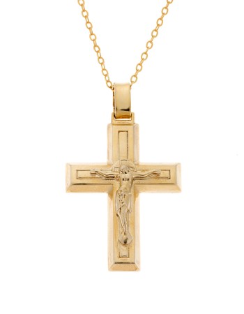 Μενταγιόν Senza επιχρυσωμένο ασήμι 925, σταυρός με τον Εσταυρωμένο - SSE0117GD