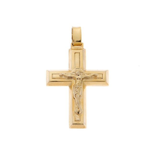 Μενταγιόν Senza επιχρυσωμένο ασήμι 925, σταυρός με τον Εσταυρωμένο - SSE0117GD