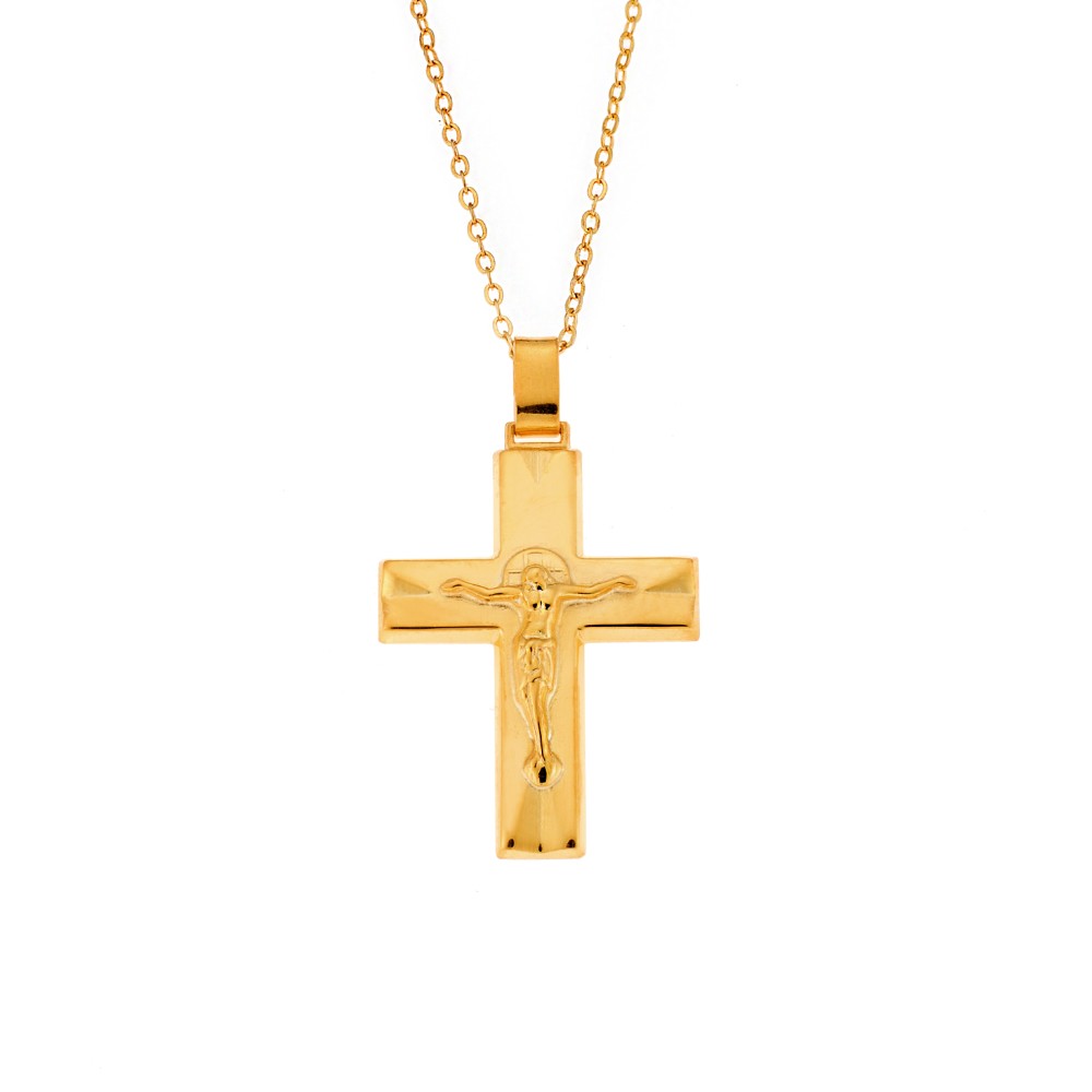 Μενταγιόν Senza επιχρυσωμένο ασήμι 925, σταυρός με τον Εσταυρωμένο - SSE0118GD