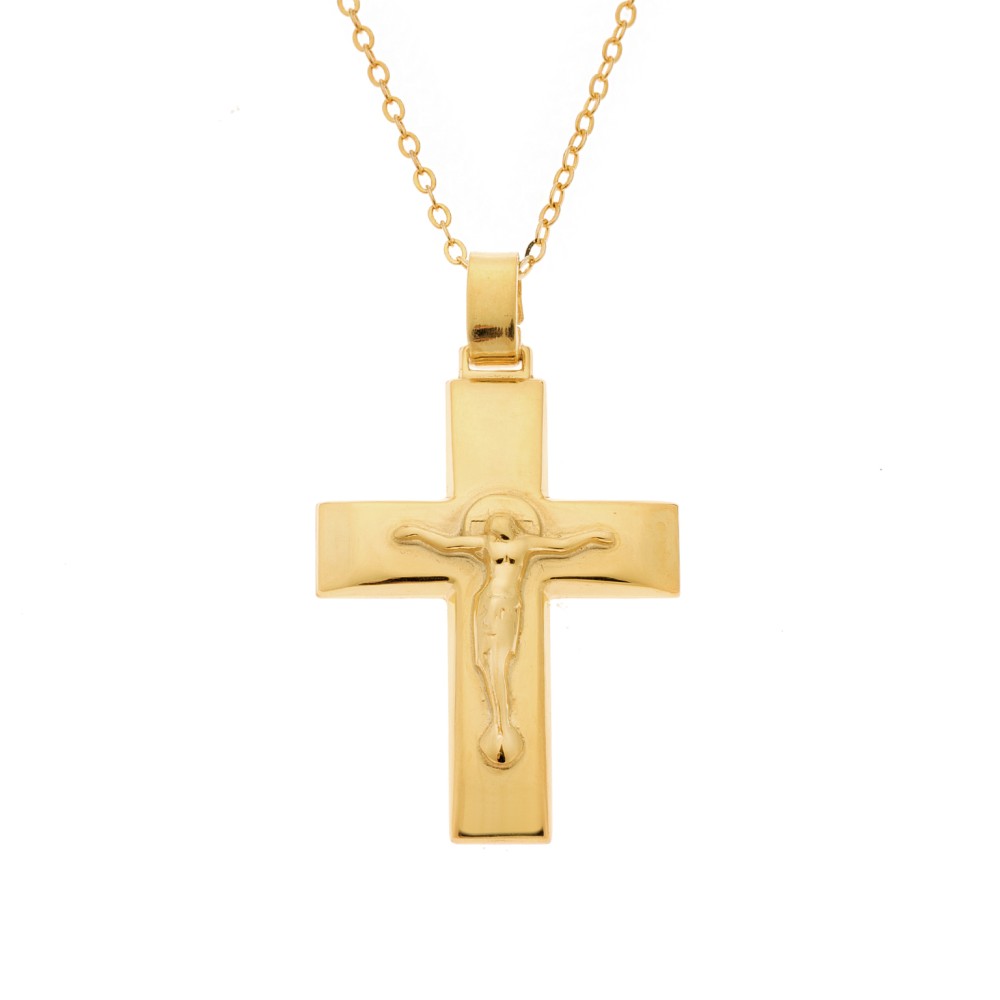 Μενταγιόν Senza επιχρυσωμένο ασήμι 925, σταυρός με τον Εσταυρωμένο - SSE0119GD