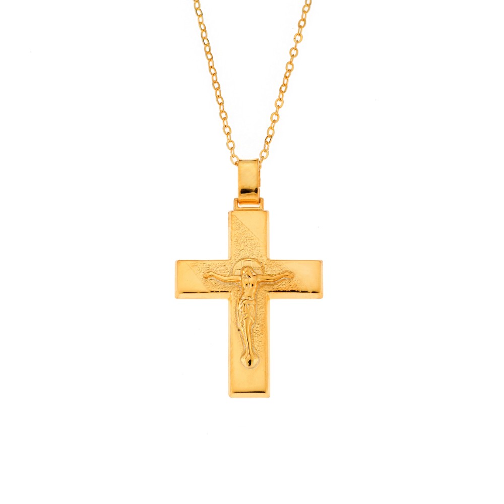 Μενταγιόν Senza επιχρυσωμένο ασήμι 925, σταυρός με τον Εσταυρωμένο - SSE0120GD