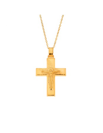 Μενταγιόν Senza επιχρυσωμένο ασήμι 925, σταυρός με τον Εσταυρωμένο - SSE0120GD