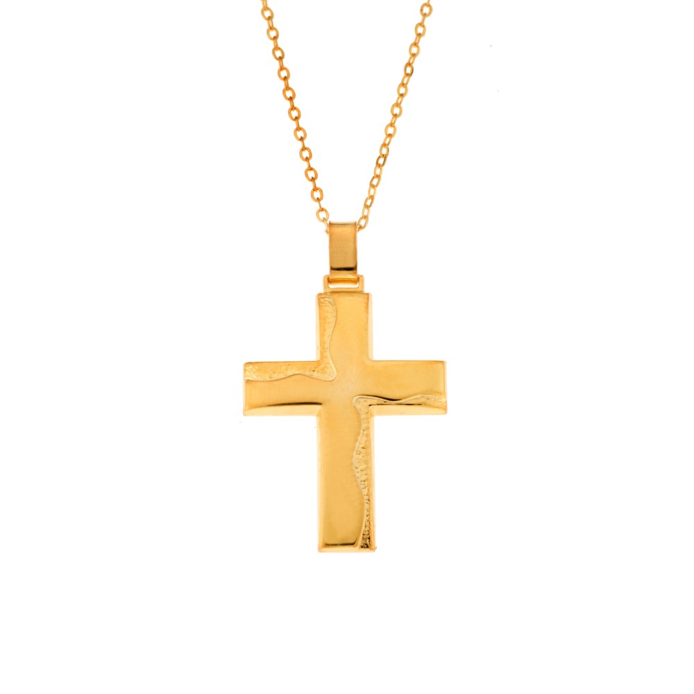 Μενταγιόν Senza επιχρυσωμένο ασήμι 925, σταυρός με κυματιστό σχέδιο - SSE0127GD