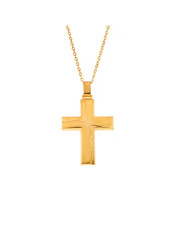 Μενταγιόν Senza επιχρυσωμένο ασήμι 925, σταυρός με κυματιστό σχέδιο - SSE0127GD