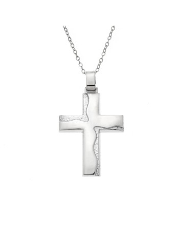 Μενταγιόν Senza ασήμι 925, σταυρός με κυματιστό σχέδιο - SSE0127SR