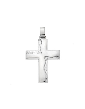 Μενταγιόν Senza ασήμι 925, σταυρός με κυματιστό σχέδιο - SSE0127SR