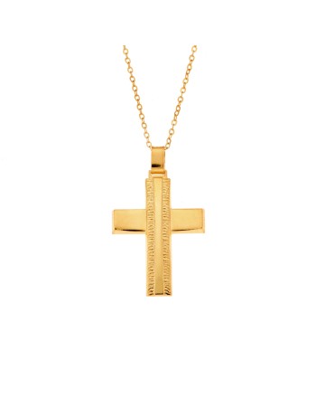 Μενταγιόν Senza επιχρυσωμένο ασήμι 925, σταυρός με σαγρέ σχέδιο - SSE0128GD