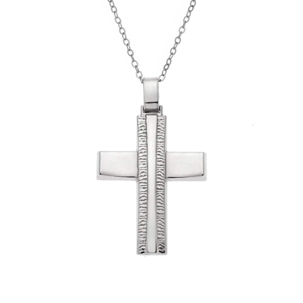 Μενταγιόν Senza ασήμι 925, σταυρός με σαγρέ σχέδιο - SSE0128SR