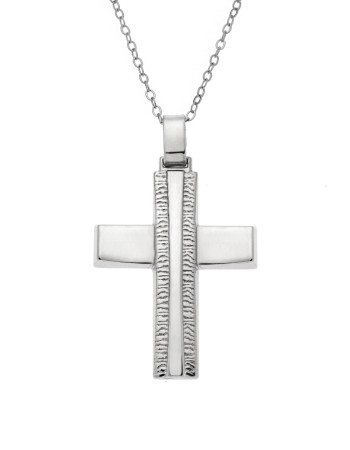 Μενταγιόν Senza ασήμι 925, σταυρός με σαγρέ σχέδιο - SSE0128SR