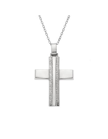 Μενταγιόν Senza ασήμι 925, σταυρός με σαγρέ σχέδιο - SSE0128SR