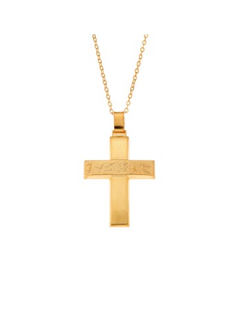 Μενταγιόν Senza επιχρυσωμένο ασήμι 925, σταυρός με σαγρέ σχέδιο - SSE0129GD