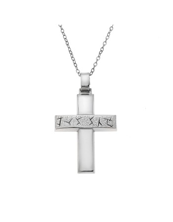 Μενταγιόν Senza ασήμι 925, σταυρός με σαγρέ σχέδιο - SSE0129SR
