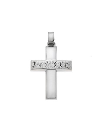 Μενταγιόν Senza ασήμι 925, σταυρός με σαγρέ σχέδιο - SSE0129SR