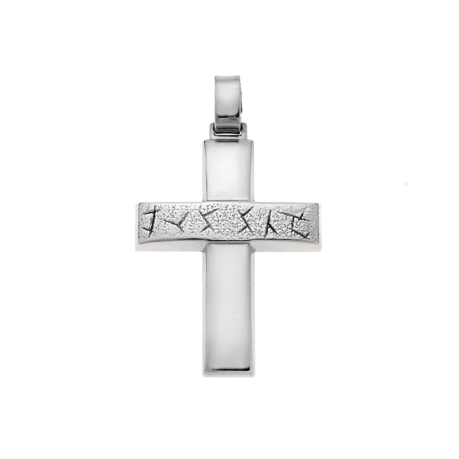 Μενταγιόν Senza ασήμι 925, σταυρός με σαγρέ σχέδιο - SSE0129SR