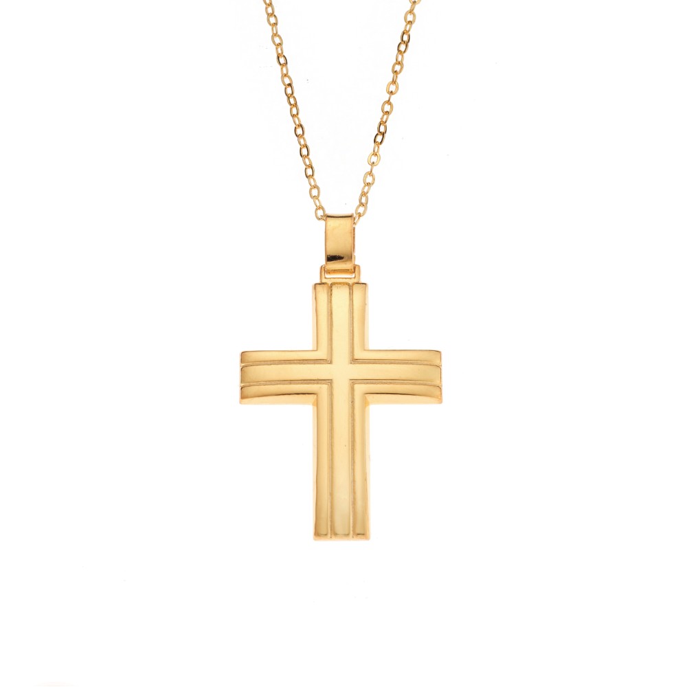 Μενταγιόν Senza επιχρυσωμένο ασήμι 925, σταυρός με σχέδιο - SSE0130GD