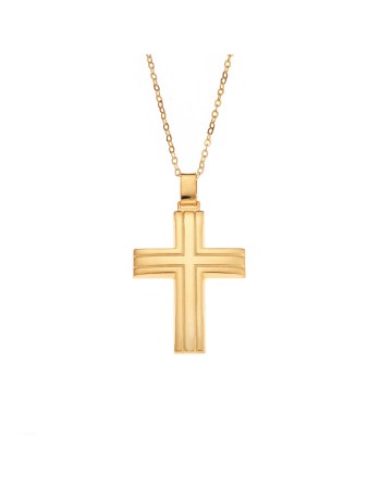 Μενταγιόν Senza επιχρυσωμένο ασήμι 925, σταυρός με σχέδιο - SSE0130GD