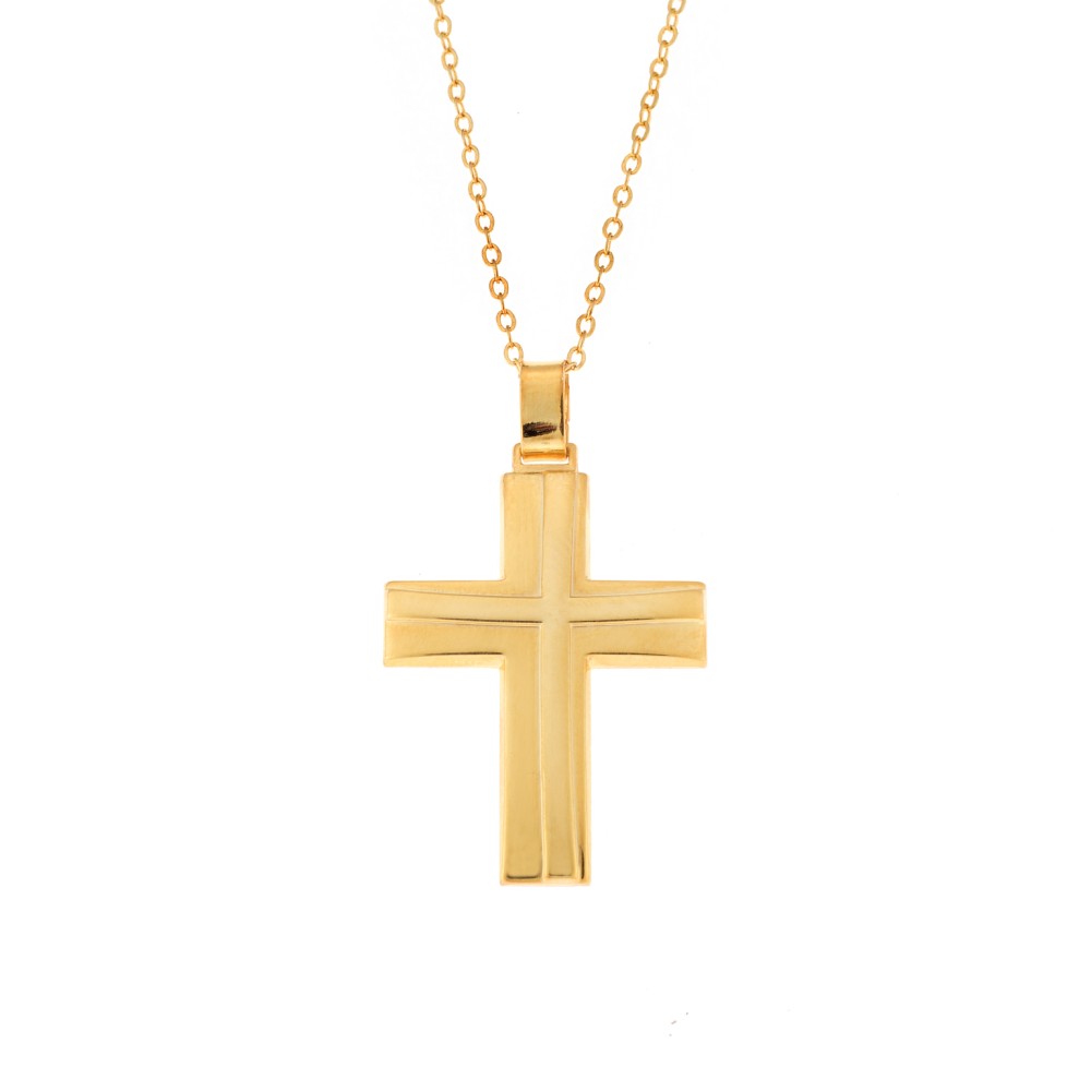 Μενταγιόν Senza επιχρυσωμένο ασήμι 925, σταυρός με σχέδιο - SSE0132GD