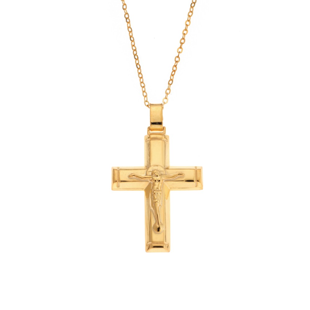 Μενταγιόν Senza επιχρυσωμένο ασήμι 925, σταυρός με τον Εσταυρωμένο - SSE0136GD