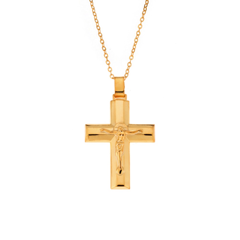 Μενταγιόν Senza επιχρυσωμένο ασήμι 925, σταυρός με τον Εσταυρωμένο - SSE0137GD