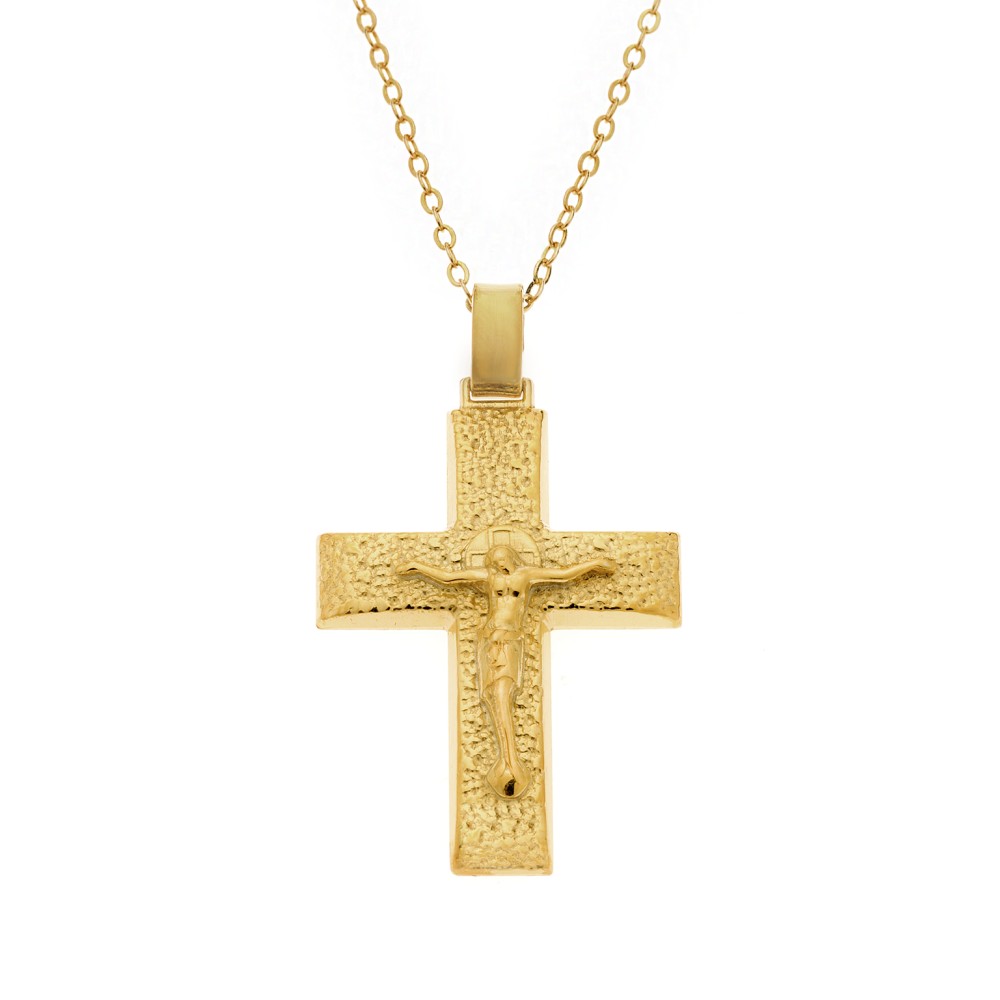 Μενταγιόν Senza επιχρυσωμένο ασήμι 925, σταυρός με τον Εσταυρωμένο - SSE0138GD