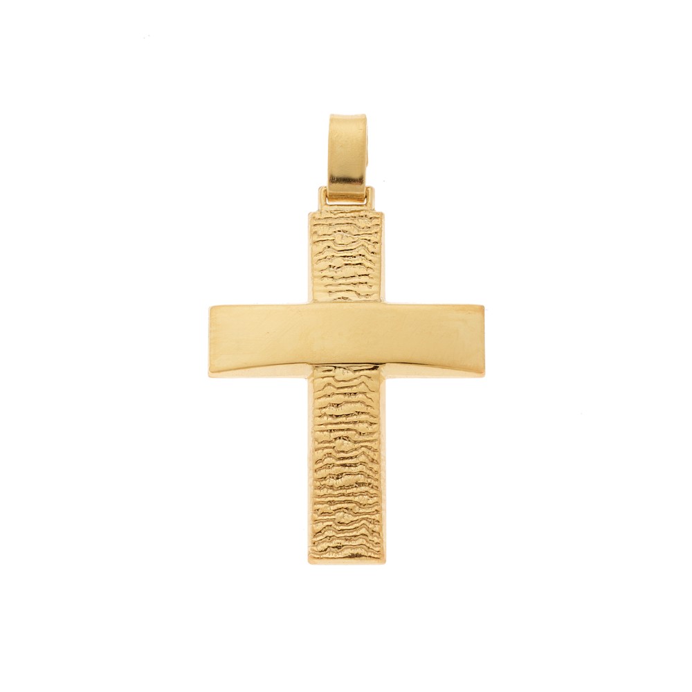 Μενταγιόν Senza επιχρυσωμένο ασήμι 925, σταυρός με σαγρέ σχέδιο - SSE0139GD