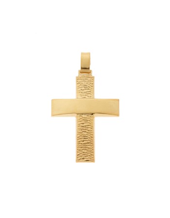 Μενταγιόν Senza επιχρυσωμένο ασήμι 925, σταυρός με σαγρέ σχέδιο - SSE0139GD