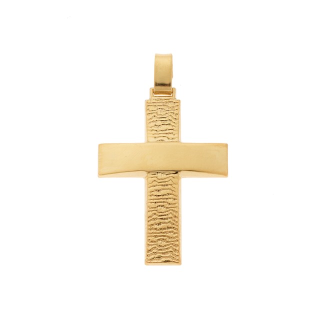 Μενταγιόν Senza επιχρυσωμένο ασήμι 925, σταυρός με σαγρέ σχέδιο - SSE0139GD