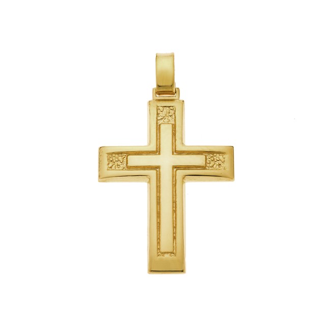 Μενταγιόν Senza επιχρυσωμένο ασήμι 925, σταυρός με σαγρέ σχέδιο - SSE0141GD