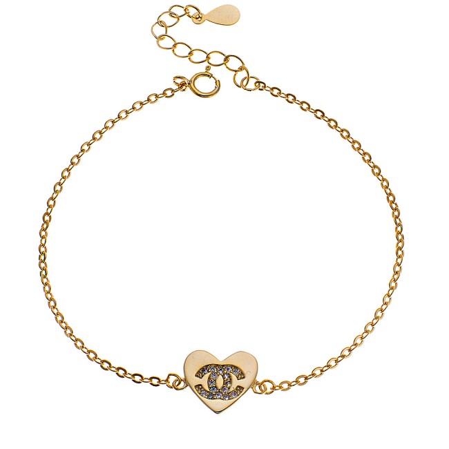 Βραχιόλι SENZA κίτρινο επιχρυσωμένο ασήμι , καρδιά με λευκά ζιργκόν - SSR1491GD