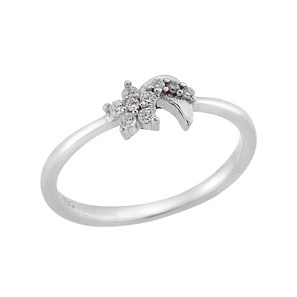 Δαχτυλίδι SΕΝΖΑ ασήμι 925, αστέρι και φεγγάρι με λευκά ζιργκόν - SSR1629