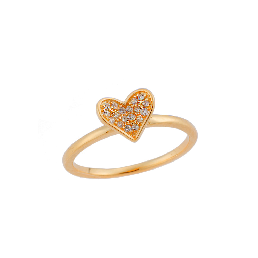 Δαχτυλίδι SΕΝΖΑ κίτρινο επιχρυσωμένο ασήμι 925, καρδιά με λευκά ζιργκόν - SSR1632GD