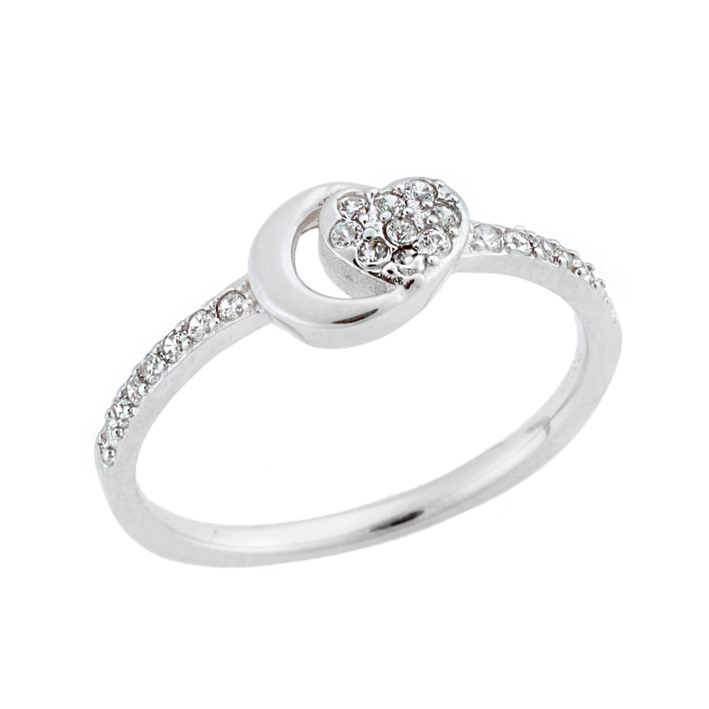 Δαχτυλίδι SΕΝΖΑ ασήμι 925, φεγγάρι και καρδιά με λευκά ζιργκόν - SSR1650
