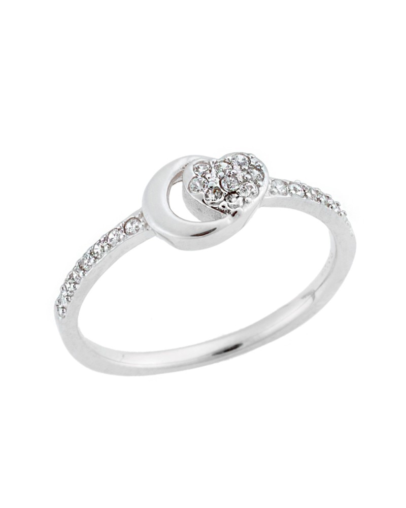 Δαχτυλίδι SΕΝΖΑ ασήμι 925, φεγγάρι και καρδιά με λευκά ζιργκόν - SSR1650